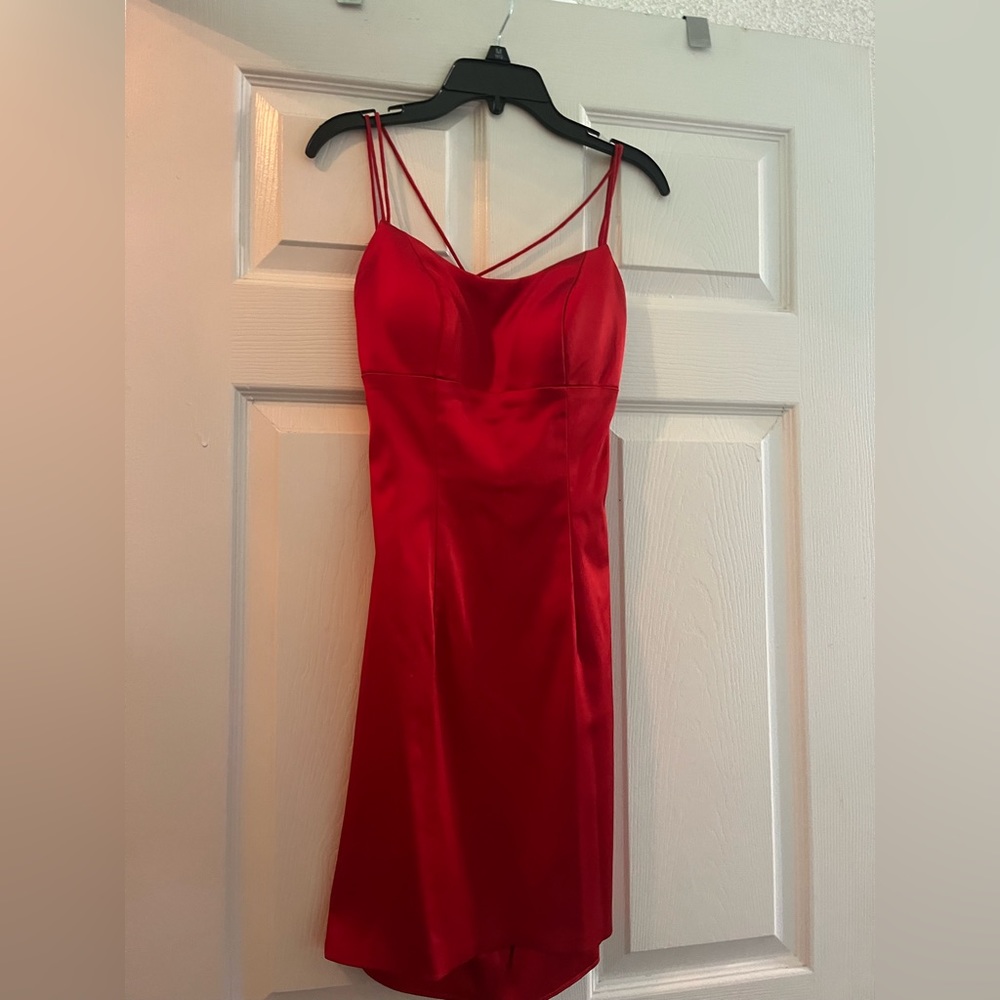 Sherri hill corset back red dress